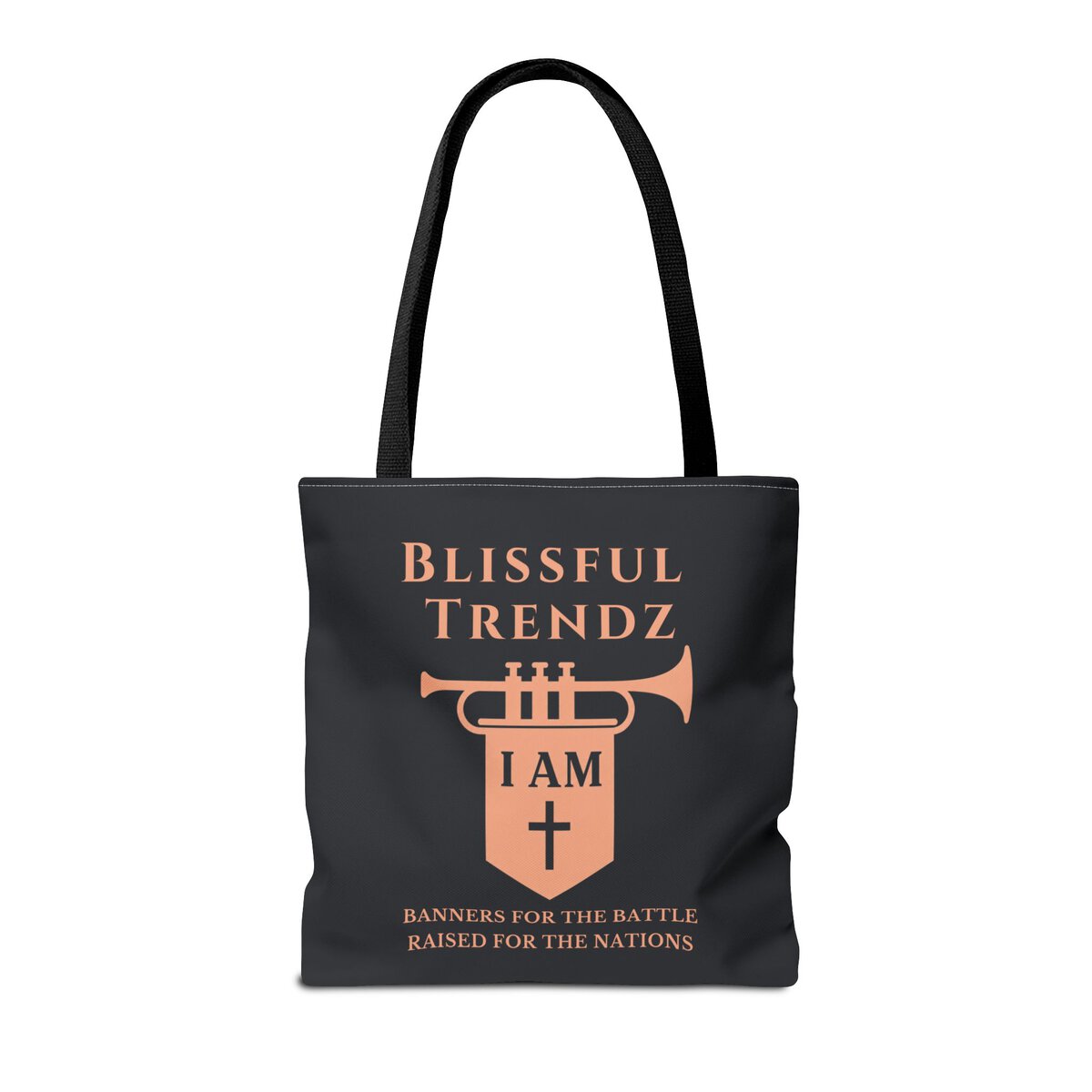 Blissful Trendz - I AM - Banners For The Battle - Raised For The Nations - PCH/BLCK - Tote Bag (AOP) - Image 4