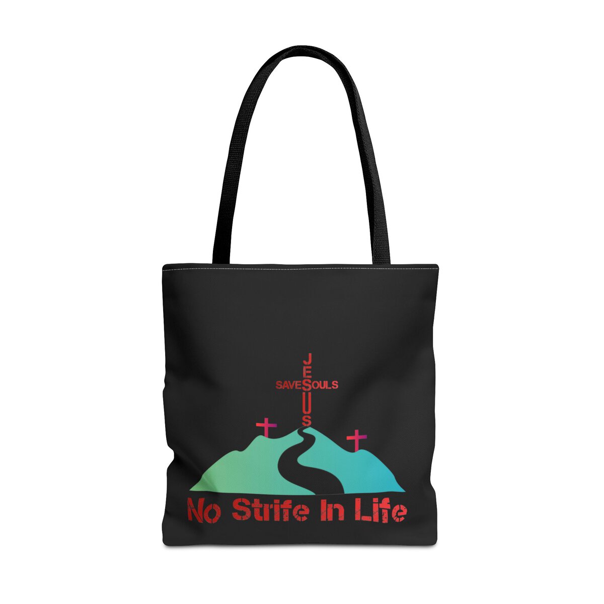 Jesus Saves Souls - No Strife In Life - Blk - Tote Bag (AOP) - Image 9