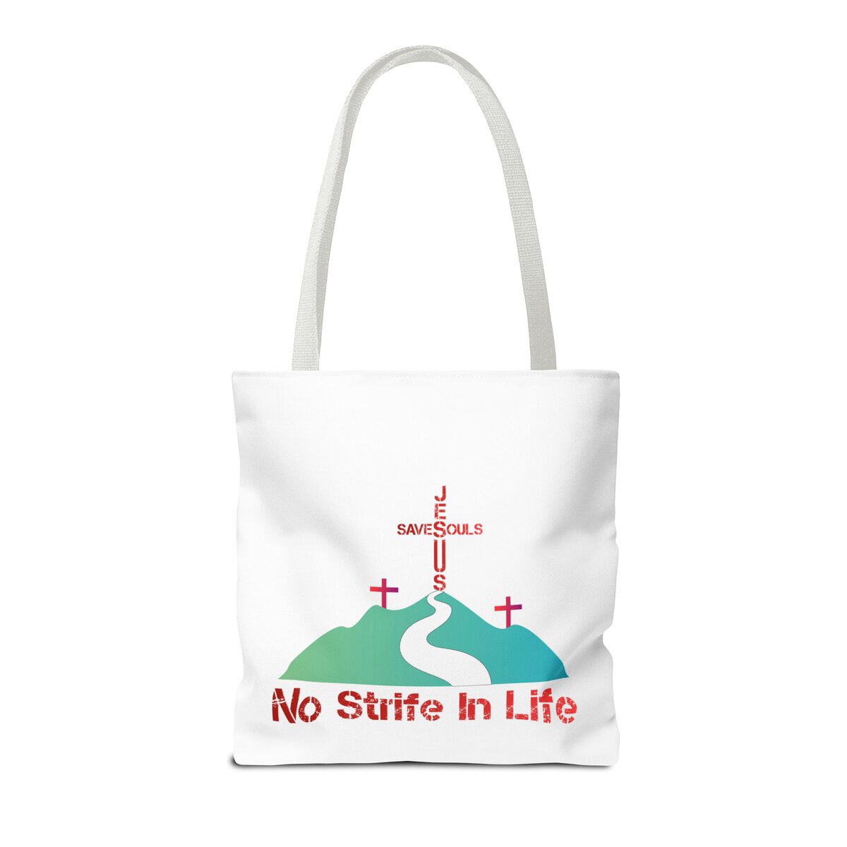 Jesus Saves Souls - No Strife In Life - RD/GRN - WHT - Tote Bag (AOP) - Image 8
