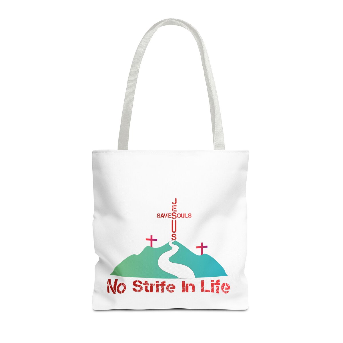 Jesus Saves Souls - No Strife In Life - RD/GRN - WHT - Tote Bag (AOP) - Image 7