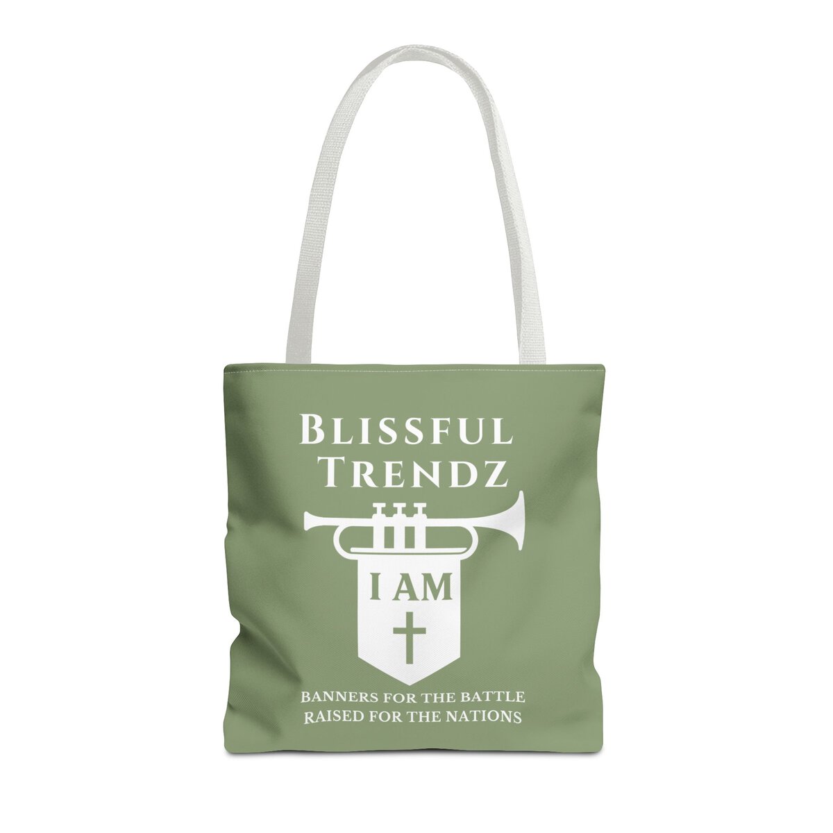 Blissful Trendz - I AM - Banners For The Battle - Raised For The Nations - WHT/SAGE - Tote Bag (AOP) - Image 3