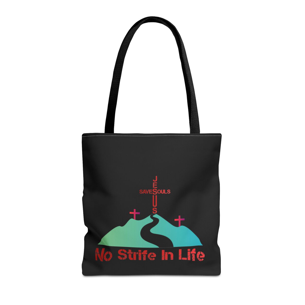 Jesus Saves Souls - No Strife In Life - Blk - Tote Bag (AOP) - Image 5