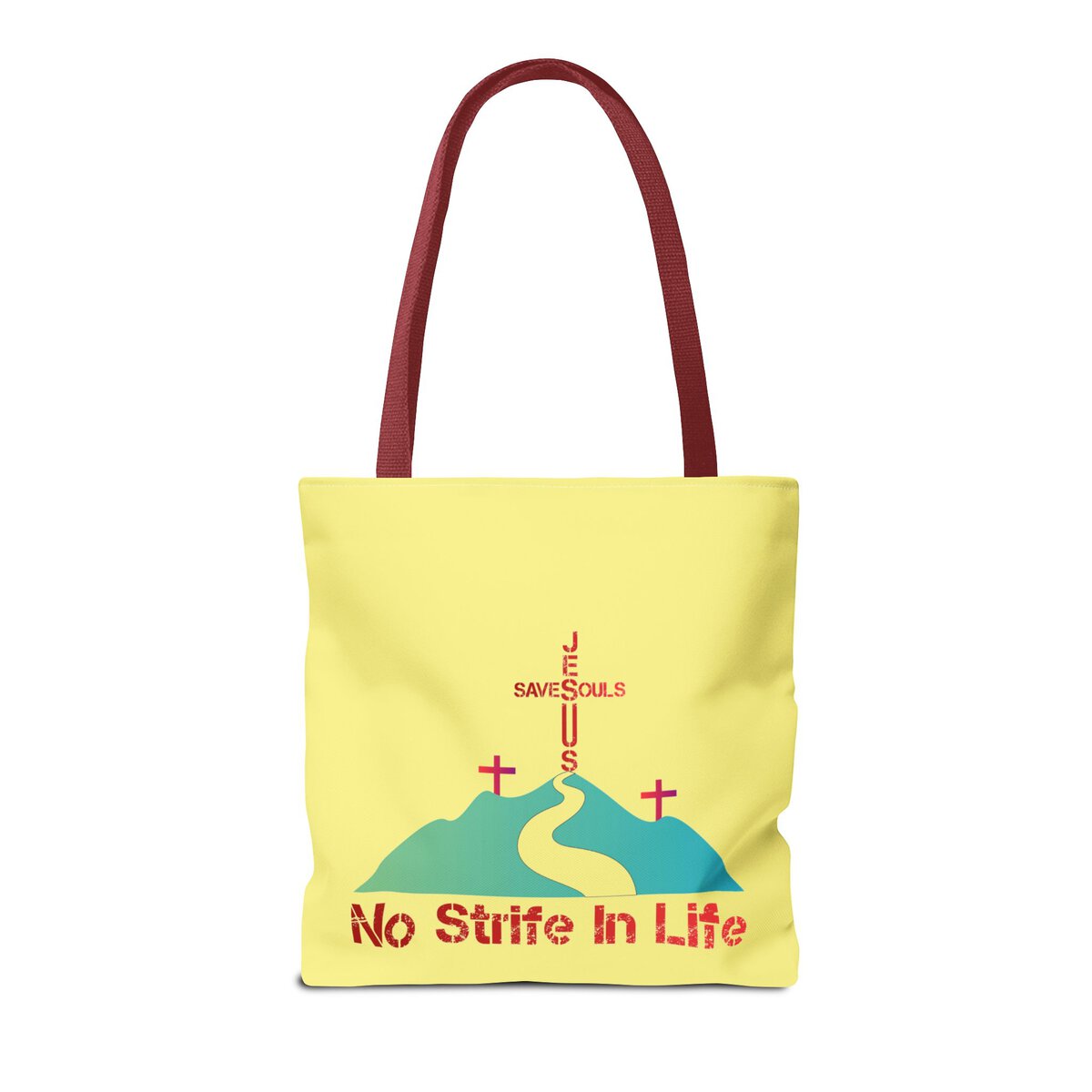 Jesus Saves Souls - No Strife In Life - RD/GRN - YLW - Tote Bag (AOP) - Image 4