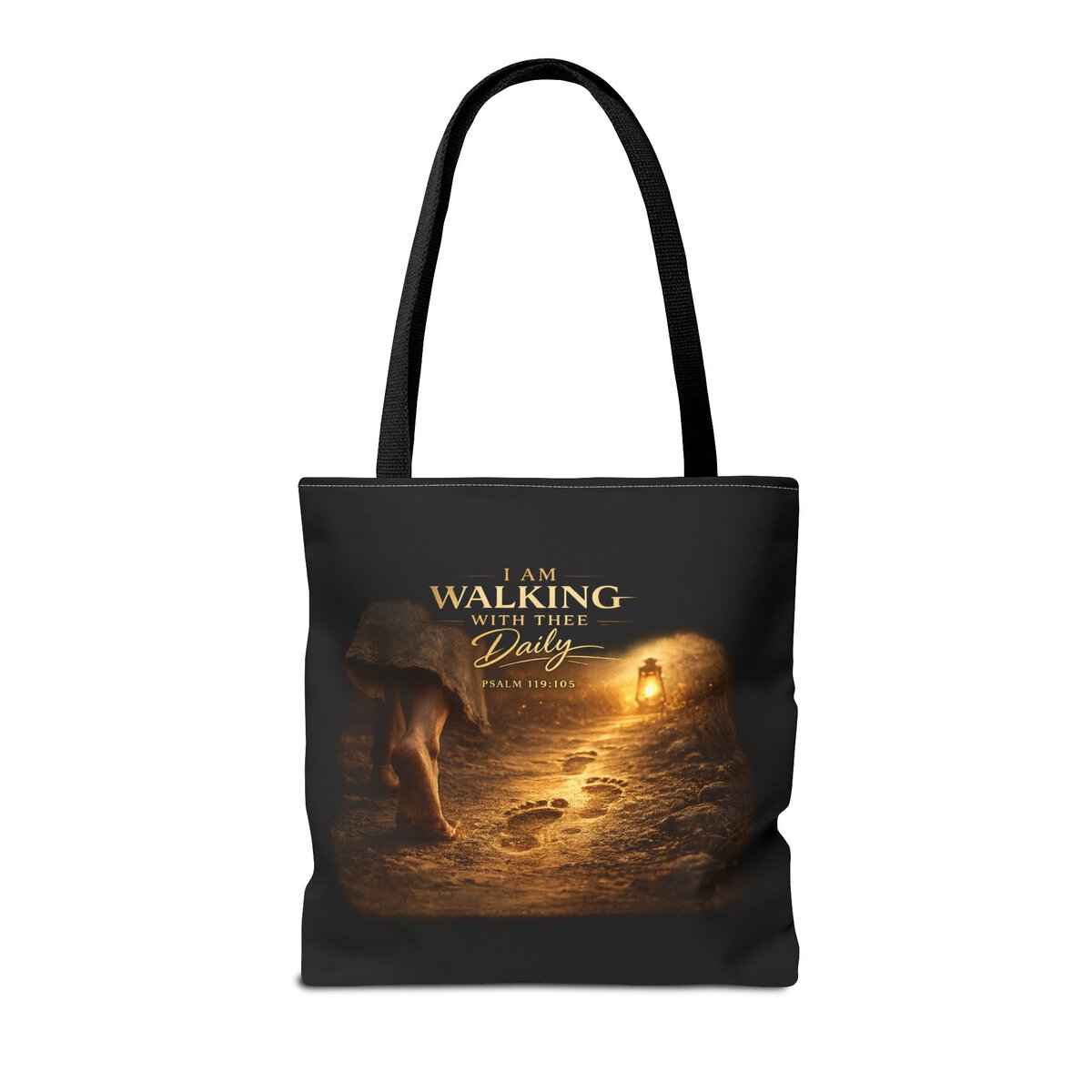 I AM WALKING WITH THEE DAILY - PSALM 119:105 - FOOTSTEPS - Tote Bag (AOP) - Image 4