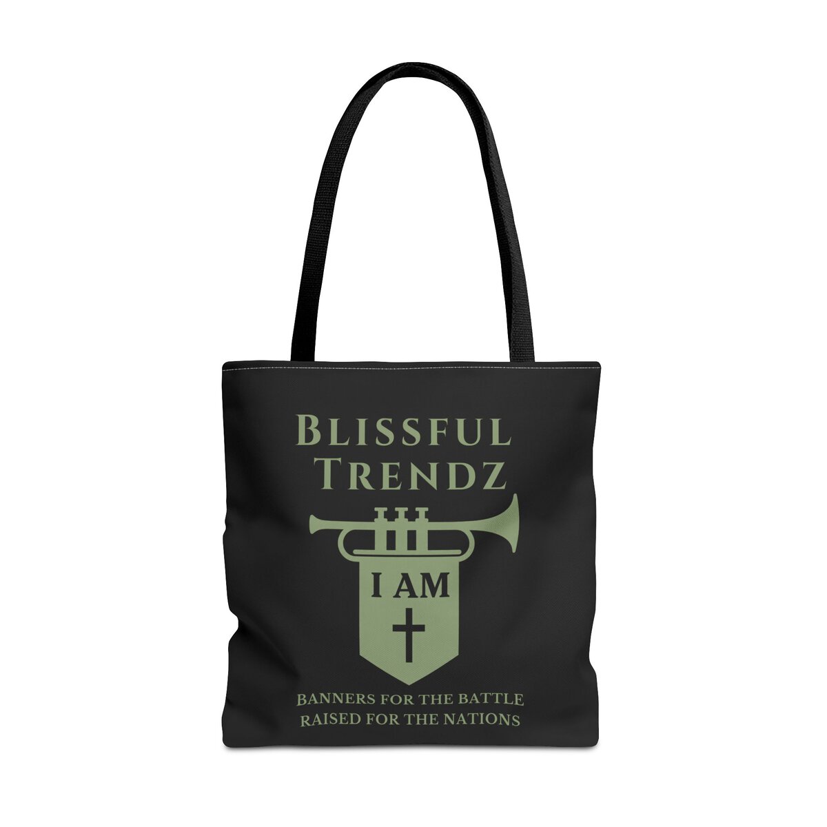 Blissful Trendz - I AM - Banners For The Battle - Raised For The Nations - SGE/BLCK - Tote Bag (AOP) - Image 9