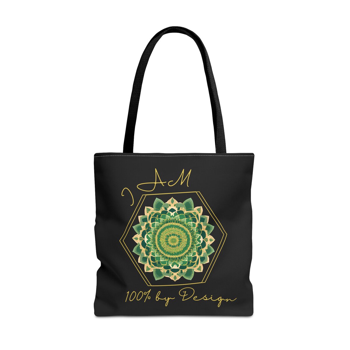 I AM 100% By Design - MNDLA - GRN - BLK - Tote Bag (AOP) - Image 5