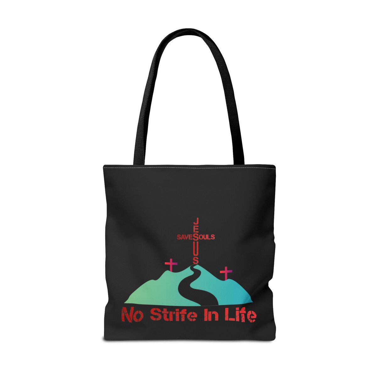 Jesus Saves Souls - No Strife In Life - Blk - Tote Bag (AOP) - Image 10