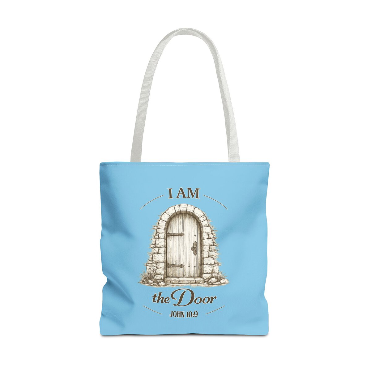 I AM THE DOOR - JOHN 10:9 - SKY BL - Tote Bag (AOP) - Image 5