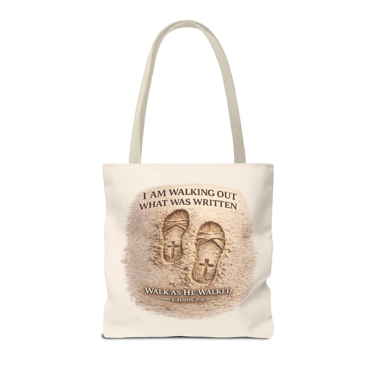 I AM WALKING OUT WHAT WAS WRITTEN - WALK AS HE WALKED - 1 JOHN 2:6 - BGE - Tote Bag (AOP) - Image 4
