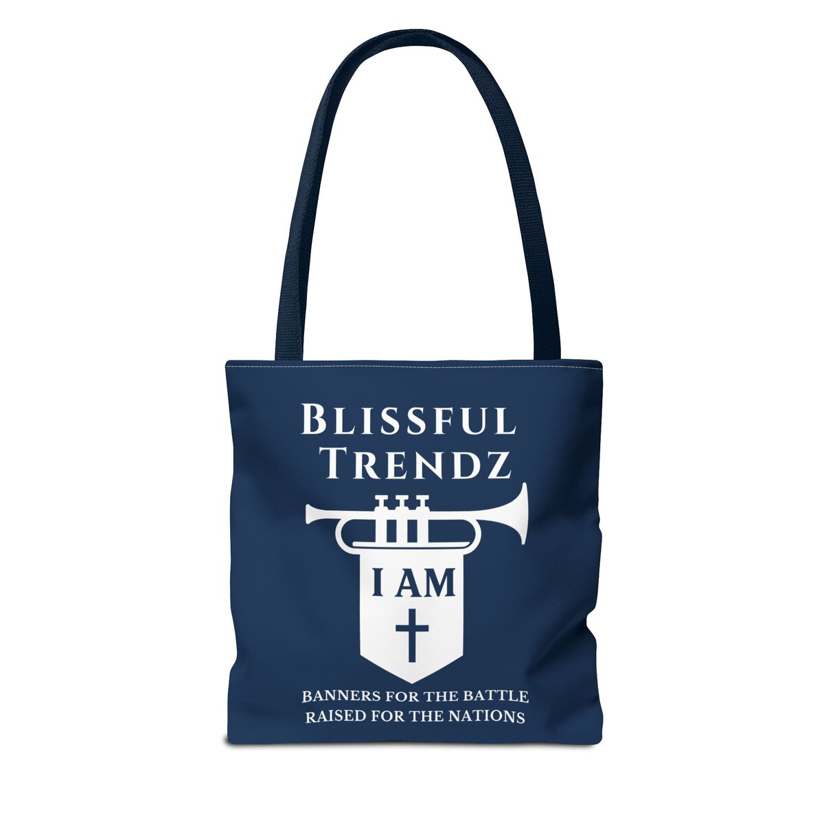Blissful Trendz - I AM - Banners For The Battle - Raised For The Nations - NVY/WHT - Tote Bag (AOP) - Image 2