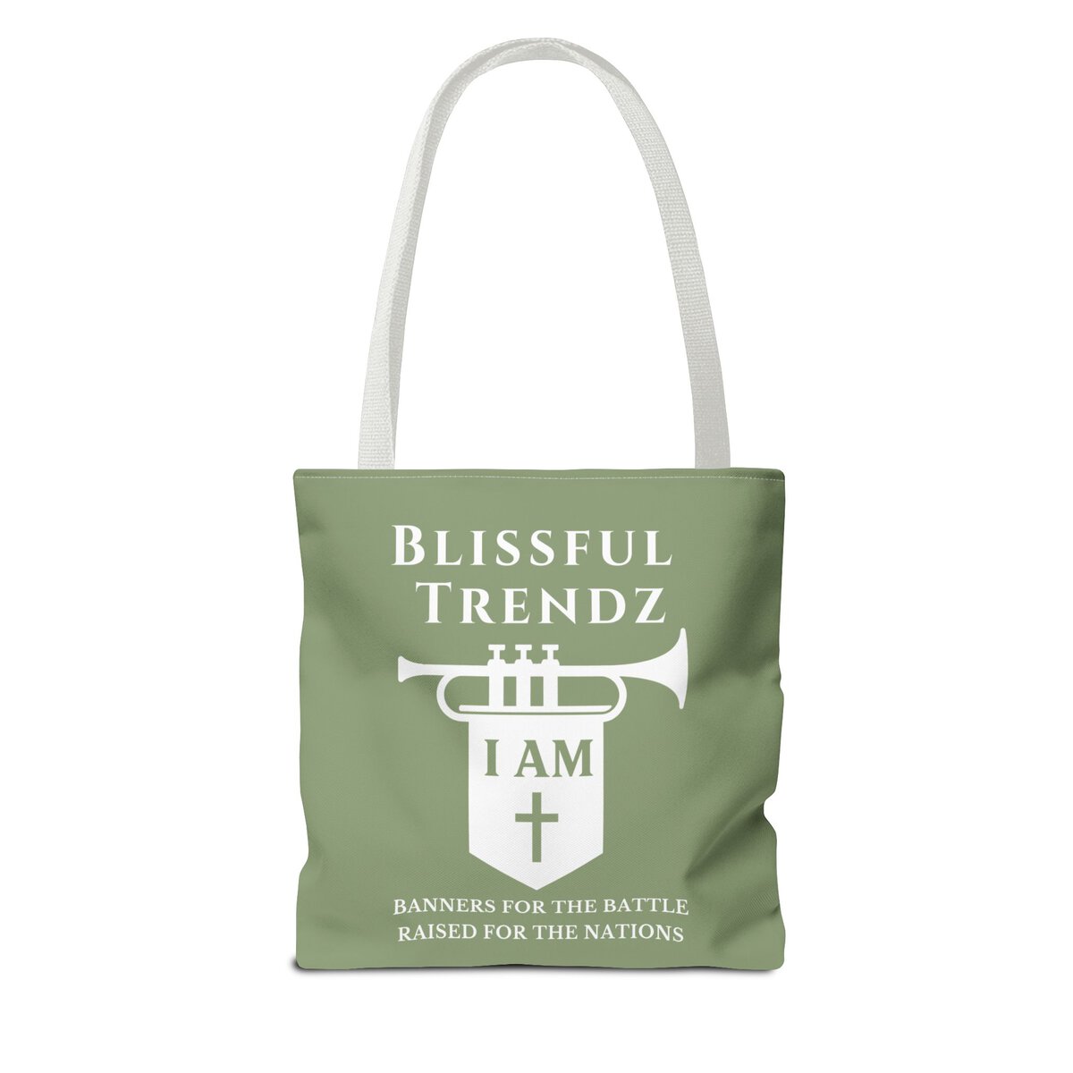 Blissful Trendz - I AM - Banners For The Battle - Raised For The Nations - WHT/SAGE - Tote Bag (AOP) - Image 2