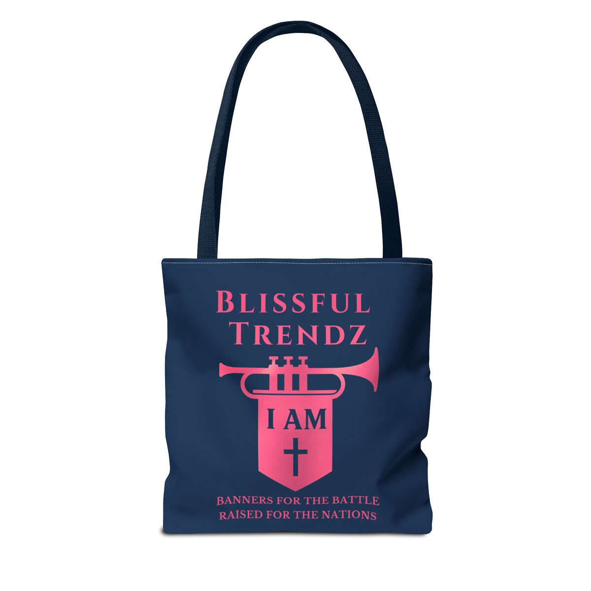 Blissful Trendz - I AM - Banners For The Battle - Raised For The Nations - NVY/PNK - Tote Bag (AOP) - Image 2