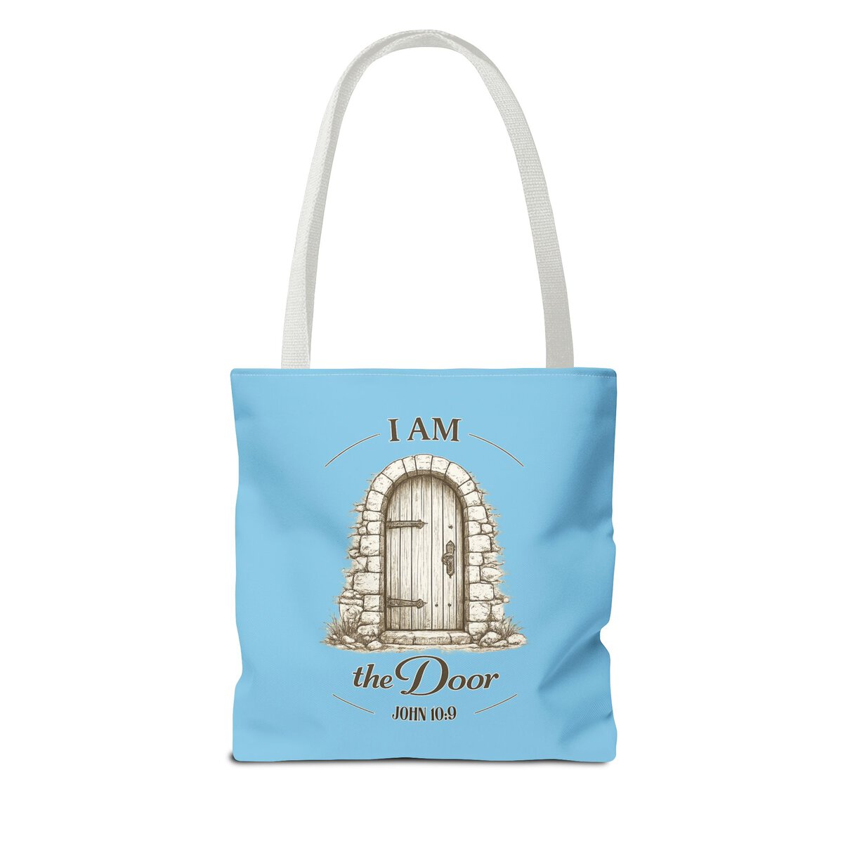 I AM THE DOOR - JOHN 10:9 - SKY BL - Tote Bag (AOP) - Image 2