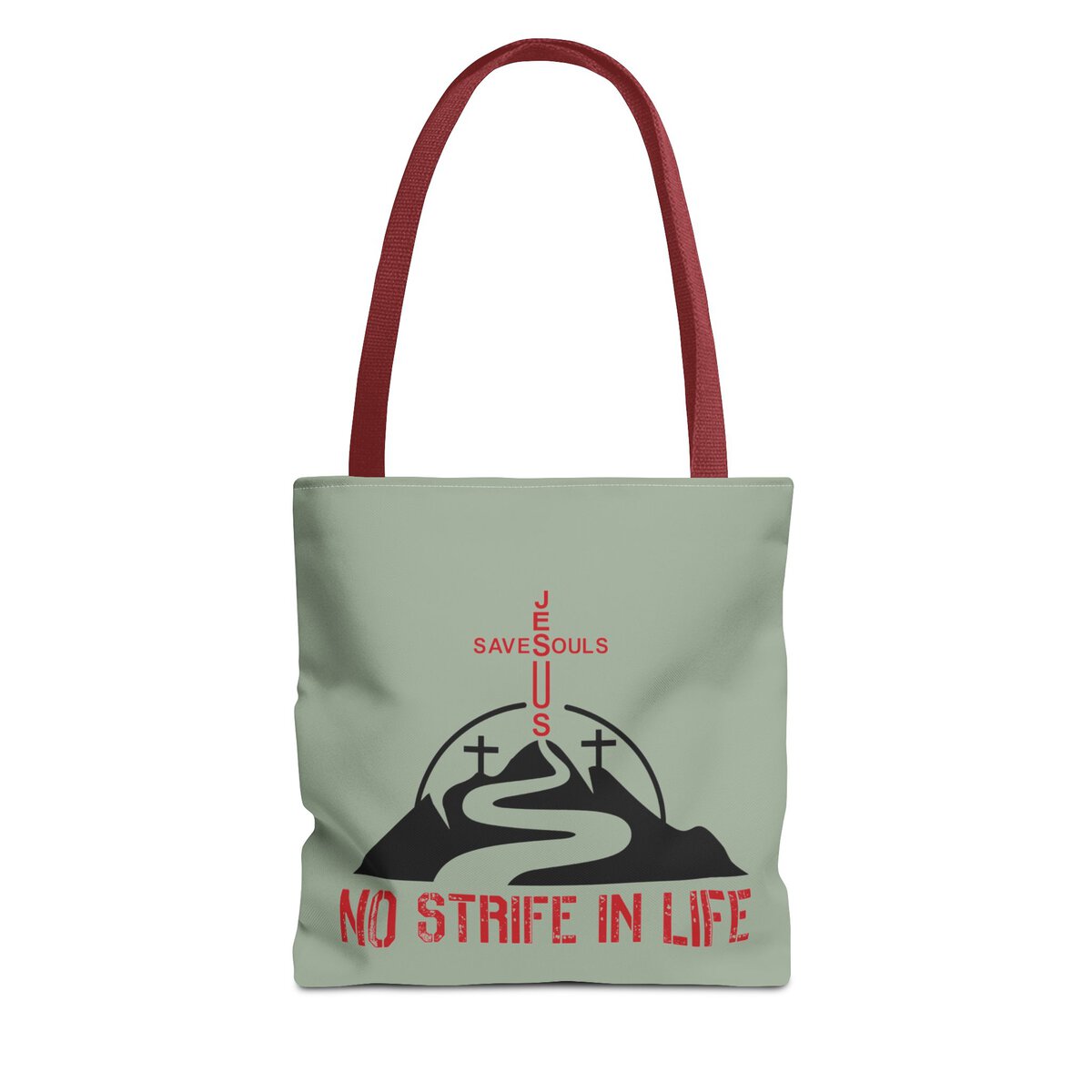 Jesus Saves Souls - No Strife In Life - Red/BLK - SGE - Tote Bag - (AOP) - Image 3
