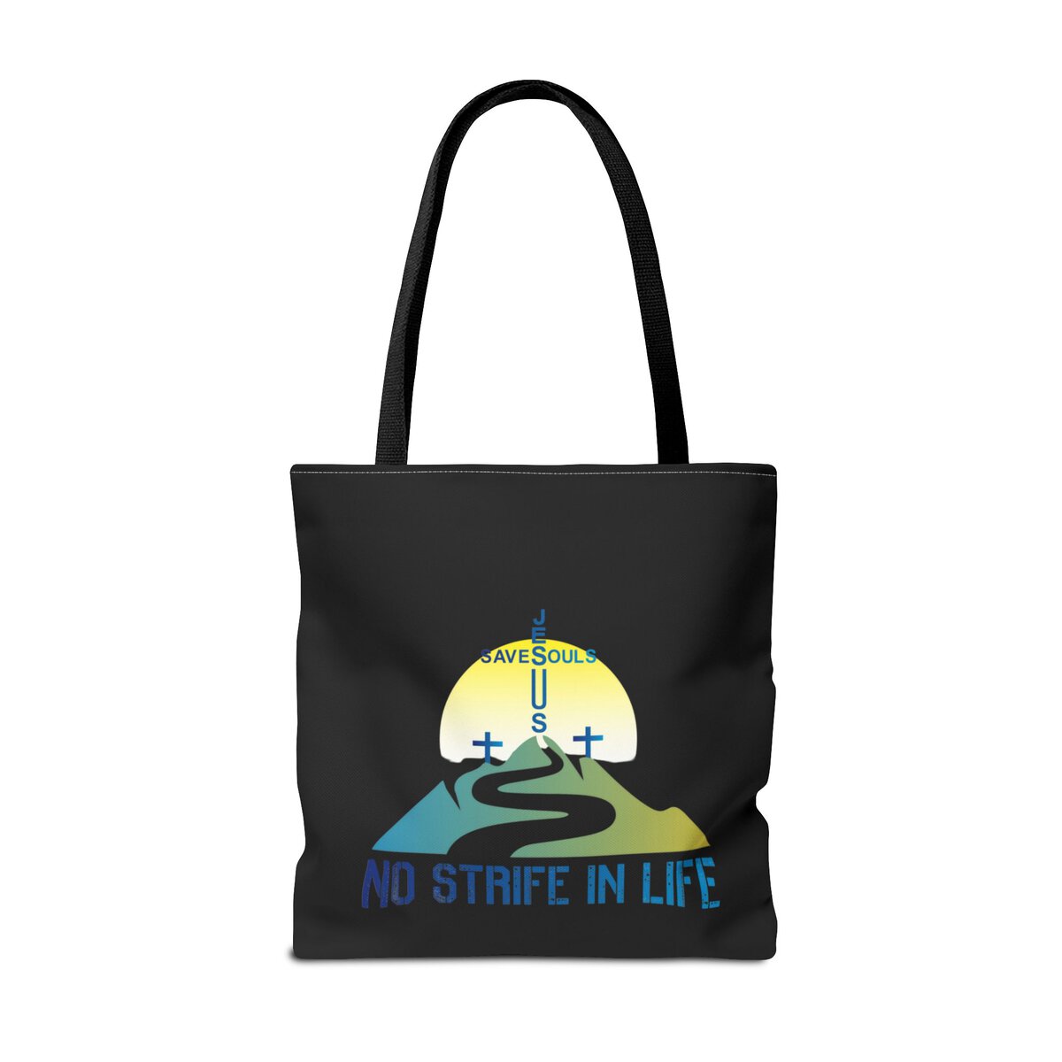 Jesus Saves Souls - No Strife In Life - BL/GRN - BLK - Tote Bag (AOP) - Image 6
