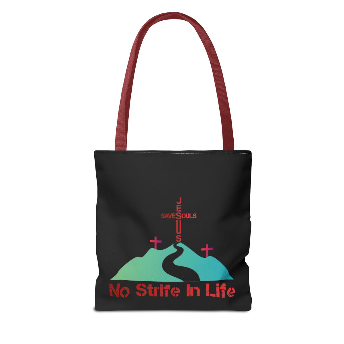 Jesus Saves Souls - No Strife In Life - Blk - Tote Bag (AOP) - Image 2