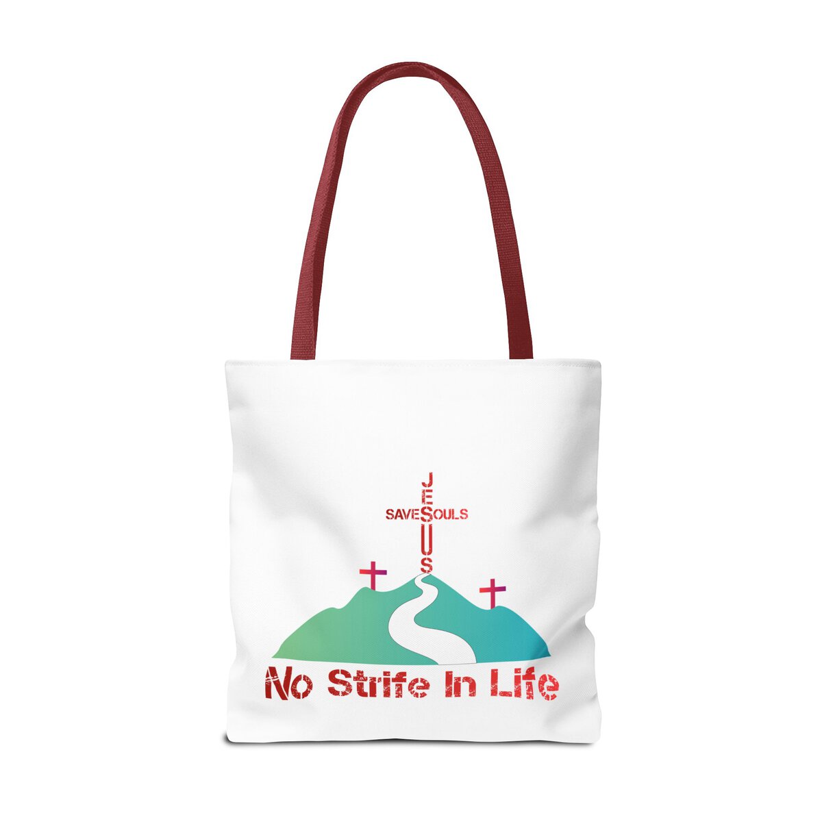 Jesus Saves Souls - No Strife In Life - RD/GRN - WHT - Tote Bag (AOP) - Image 10
