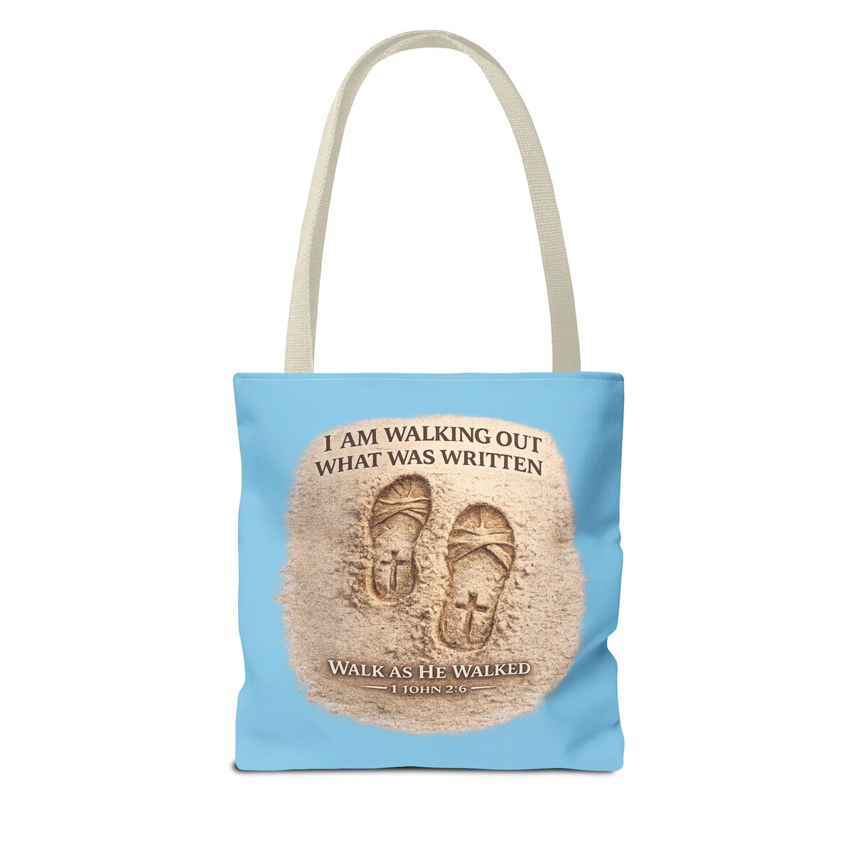 I AM WALKING OUT WHAT WAS WRITTEN - WALK AS HE WALKED - 1 JOHN 2:6 - SKY-BLE - Tote Bag (AOP) - Image 2
