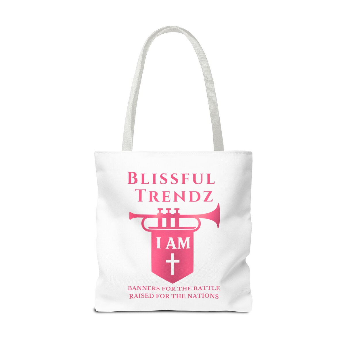 Blissful Trendz - I AM - Banners For The Battle - Raised For The Nations - PNK/WHT - Tote Bag (AOP) - Image 6