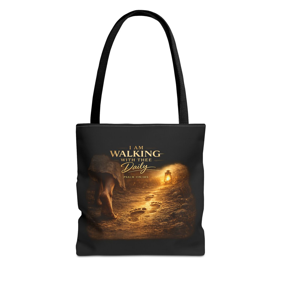 I AM WALKING WITH THEE DAILY - PSALM 119:105 - FOOTSTEPS - Tote Bag (AOP)