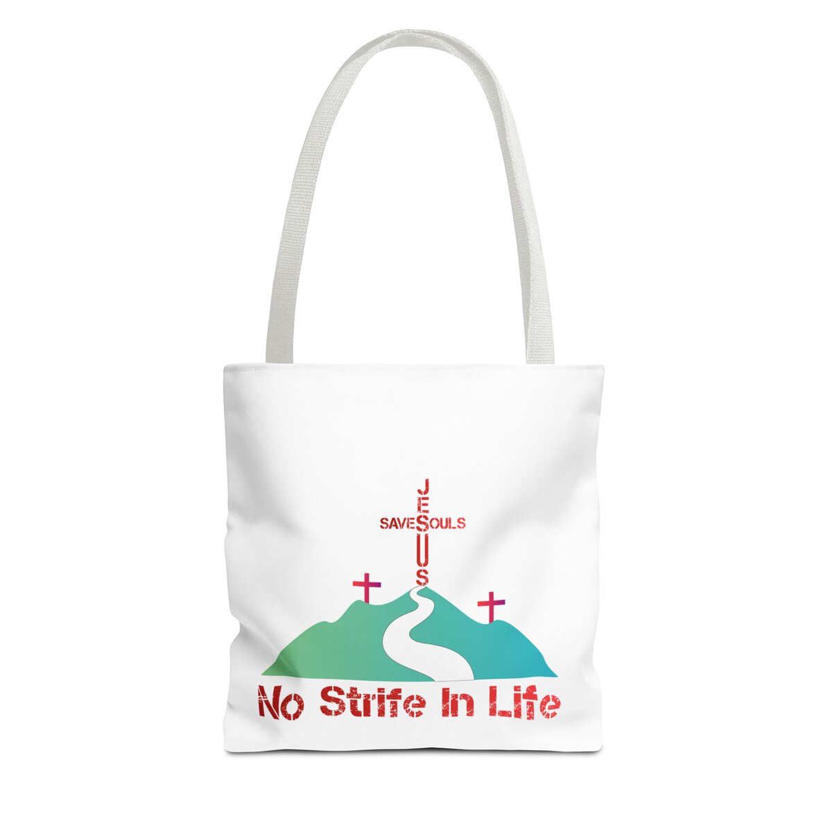 Jesus Saves Souls - No Strife In Life - RD/GRN - WHT - Tote Bag (AOP) - Image 5