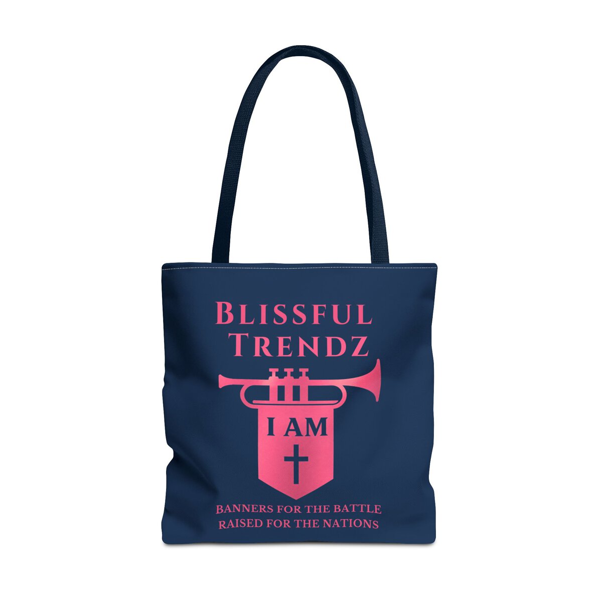 Blissful Trendz - I AM - Banners For The Battle - Raised For The Nations - NVY/PNK - Tote Bag (AOP) - Image 5