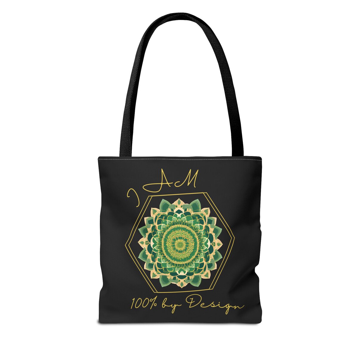 I AM 100% By Design - MNDLA - GRN - BLK - Tote Bag (AOP) - Image 2