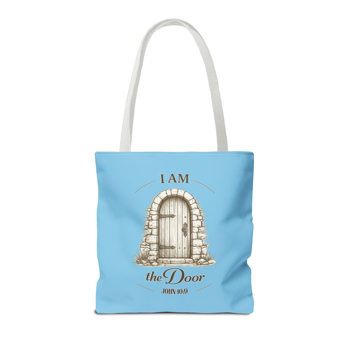 I AM THE DOOR - JOHN 10:9 - SKY BL - Tote Bag (AOP) - Image 4
