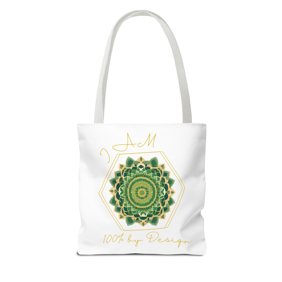 I AM 100% By Design - MNDLA - GRN - WHT - Tote Bag (AOP) - Image 2