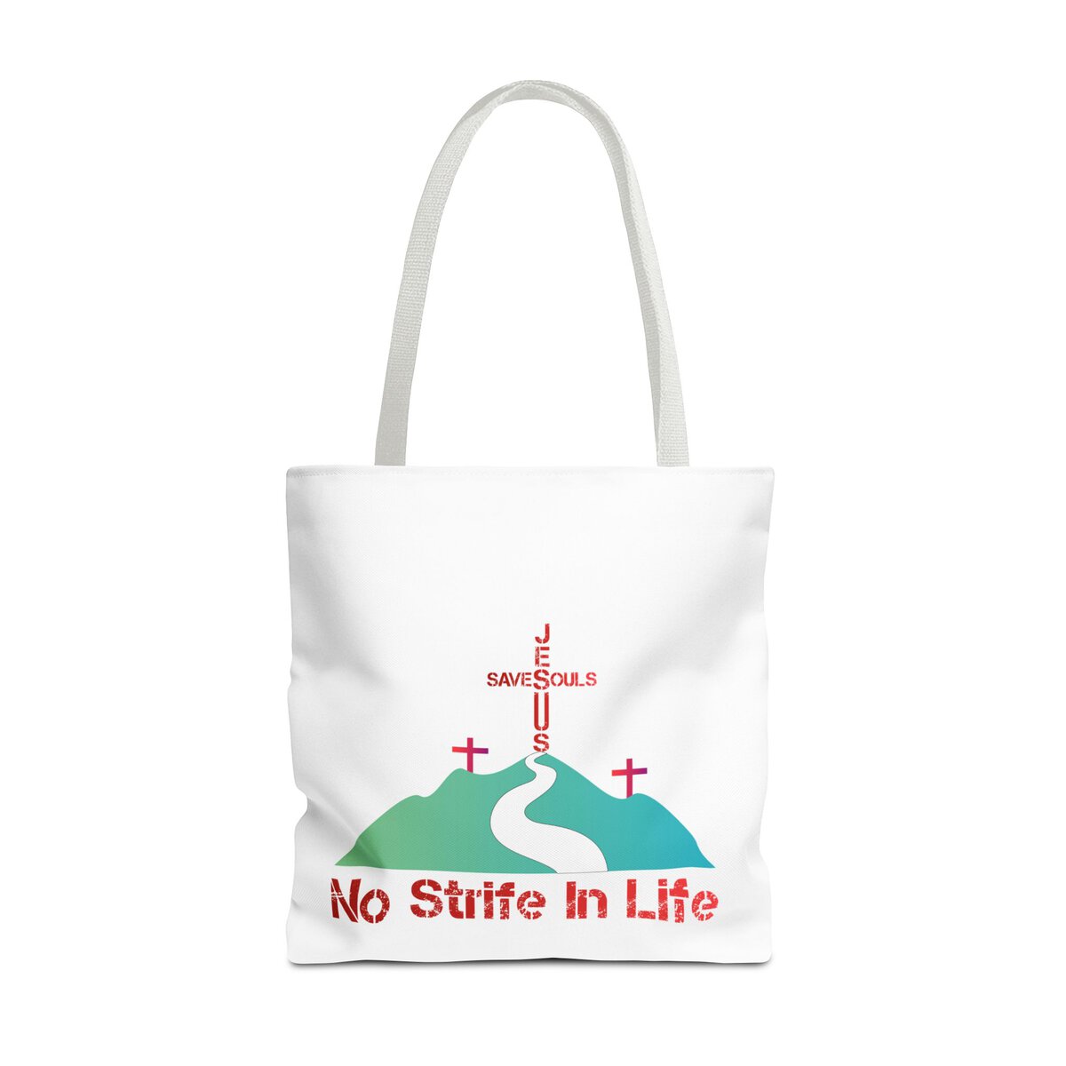 Jesus Saves Souls - No Strife In Life - RD/GRN - WHT - Tote Bag (AOP) - Image 11