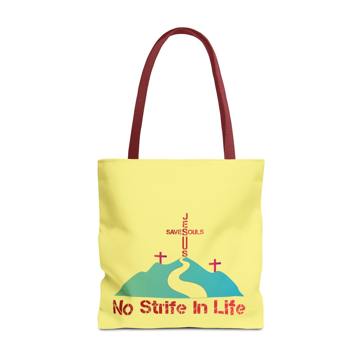 Jesus Saves Souls - No Strife In Life - RD/GRN - YLW - Tote Bag (AOP) - Image 5