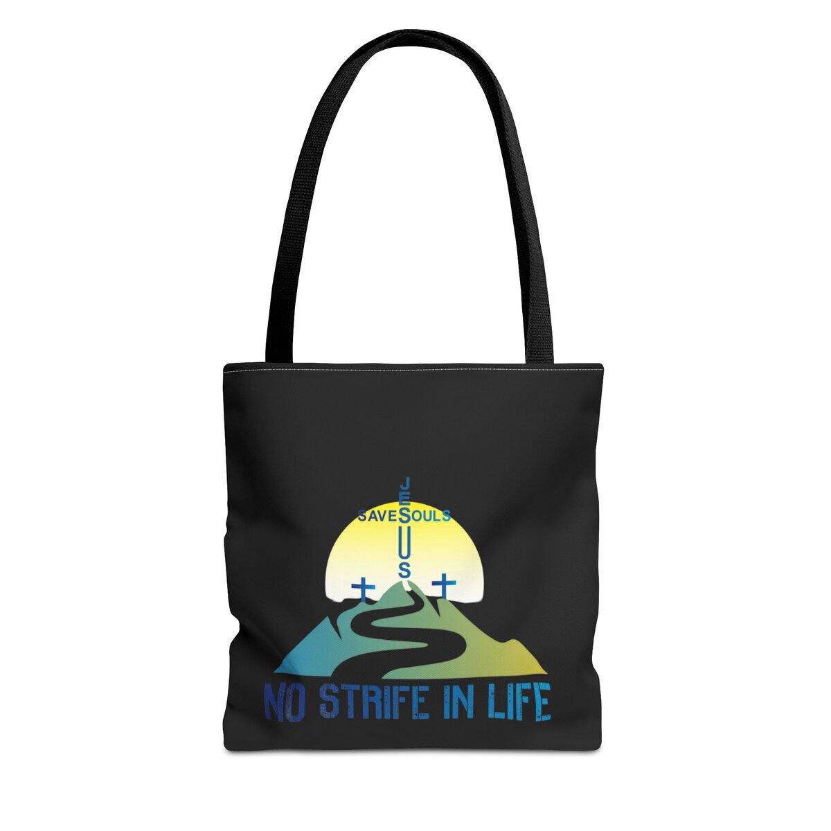 Jesus Saves Souls - No Strife In Life - BL/GRN - BLK - Tote Bag (AOP)