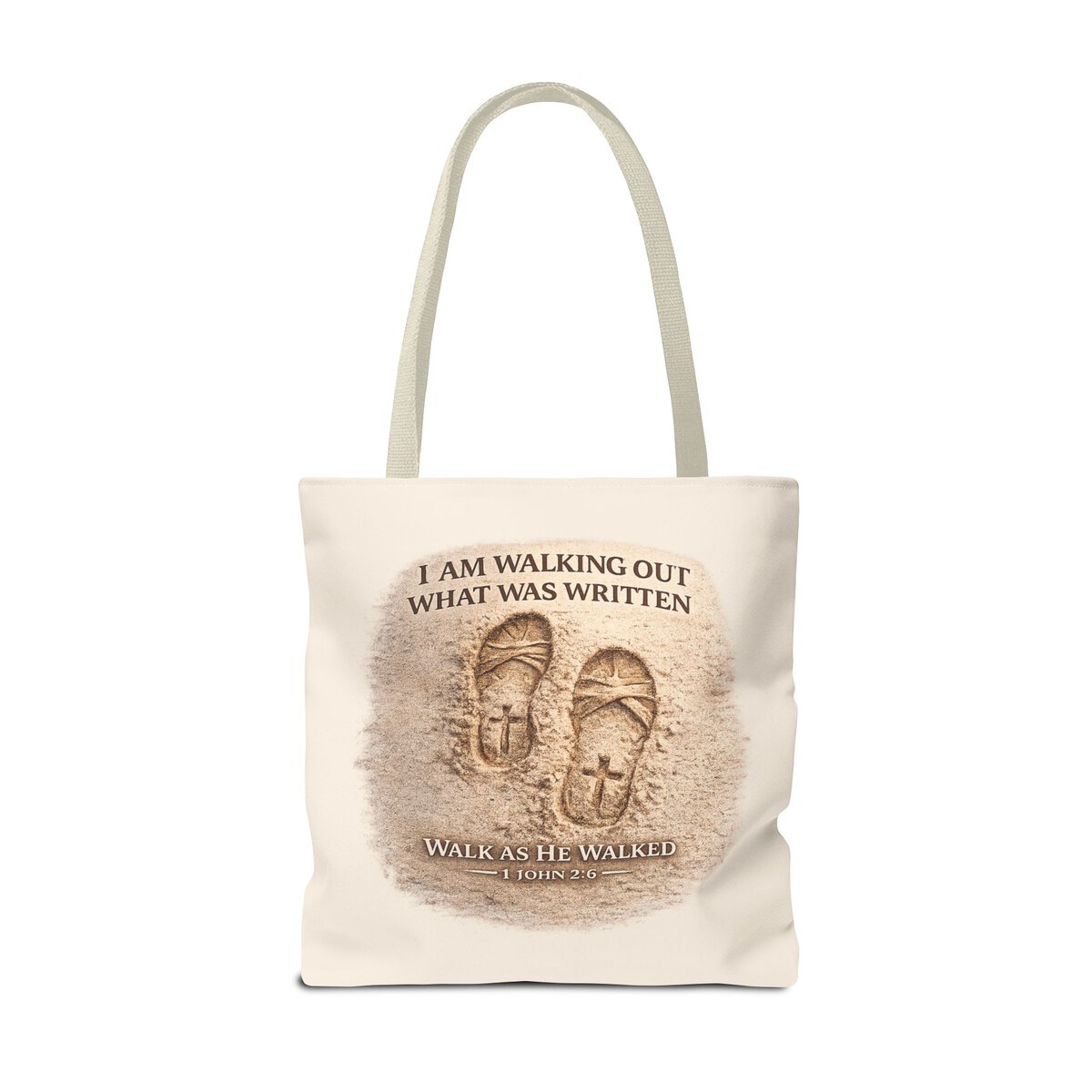 I AM WALKING OUT WHAT WAS WRITTEN - WALK AS HE WALKED - 1 JOHN 2:6 - BGE - Tote Bag (AOP) - Image 6