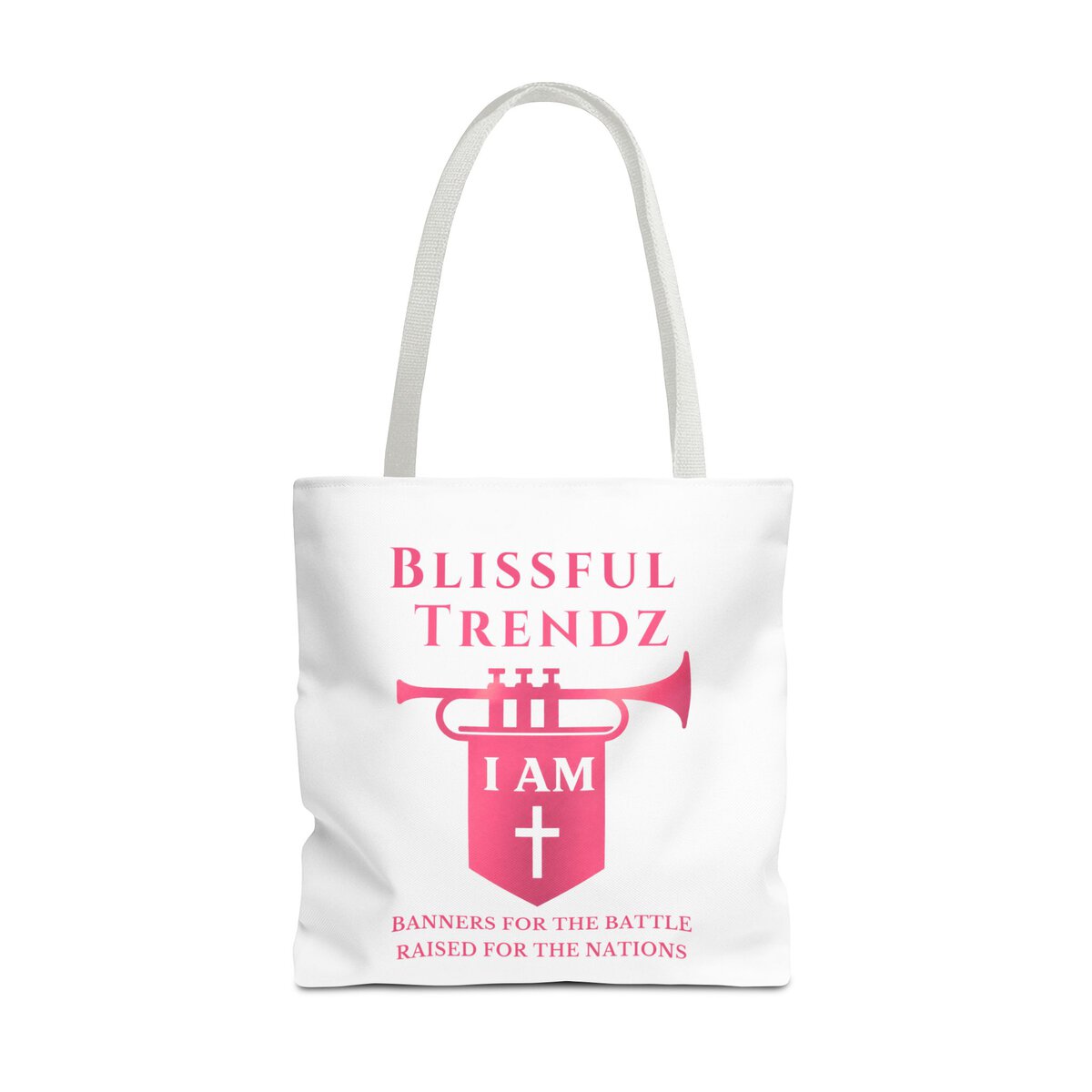 Blissful Trendz - I AM - Banners For The Battle - Raised For The Nations - PNK/WHT - Tote Bag (AOP) - Image 5