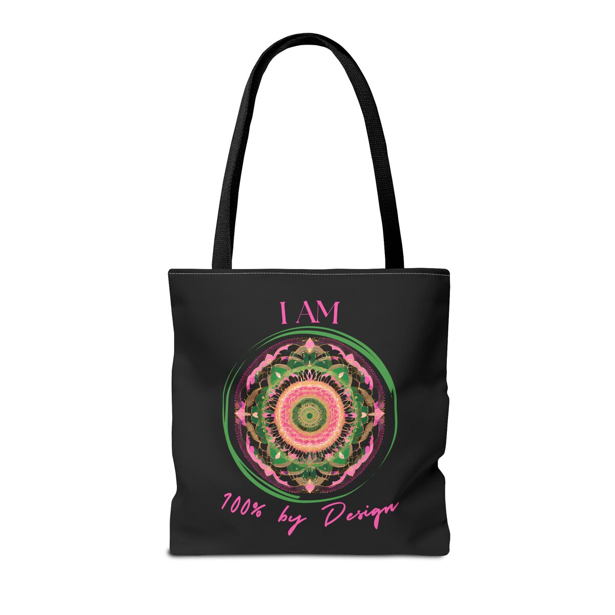 I AM 100 By Design - MNDLA - PNK - BLK - Tote Bag (AOP) - Image 4