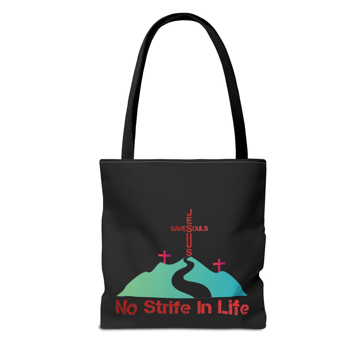 Jesus Saves Souls - No Strife In Life - Blk - Tote Bag (AOP) - Image 4