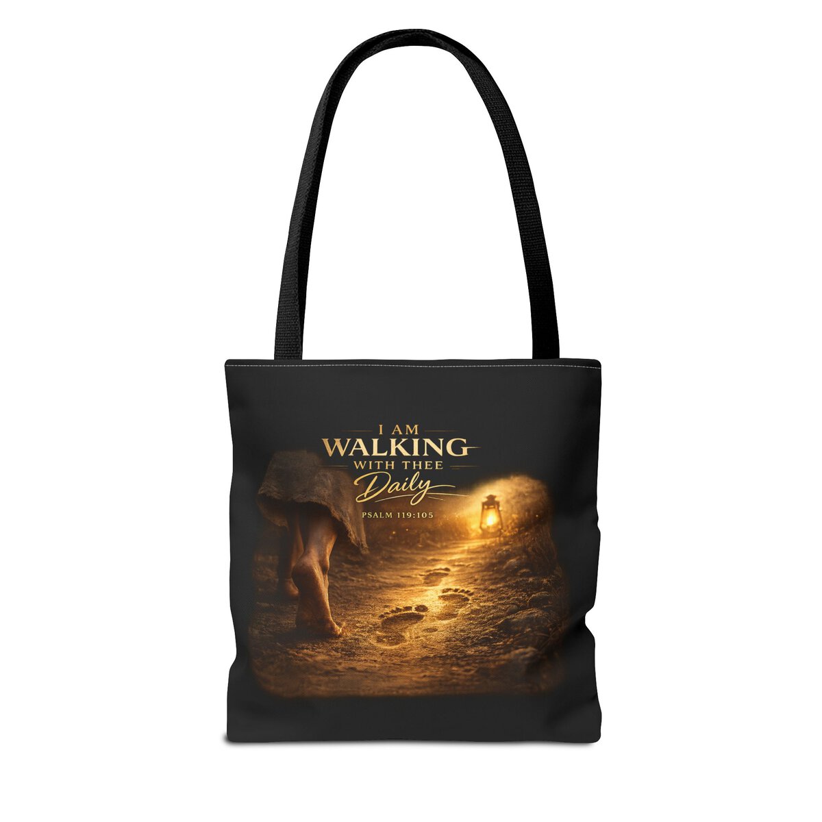 I AM WALKING WITH THEE DAILY - PSALM 119:105 - FOOTSTEPS - Tote Bag (AOP) - Image 2