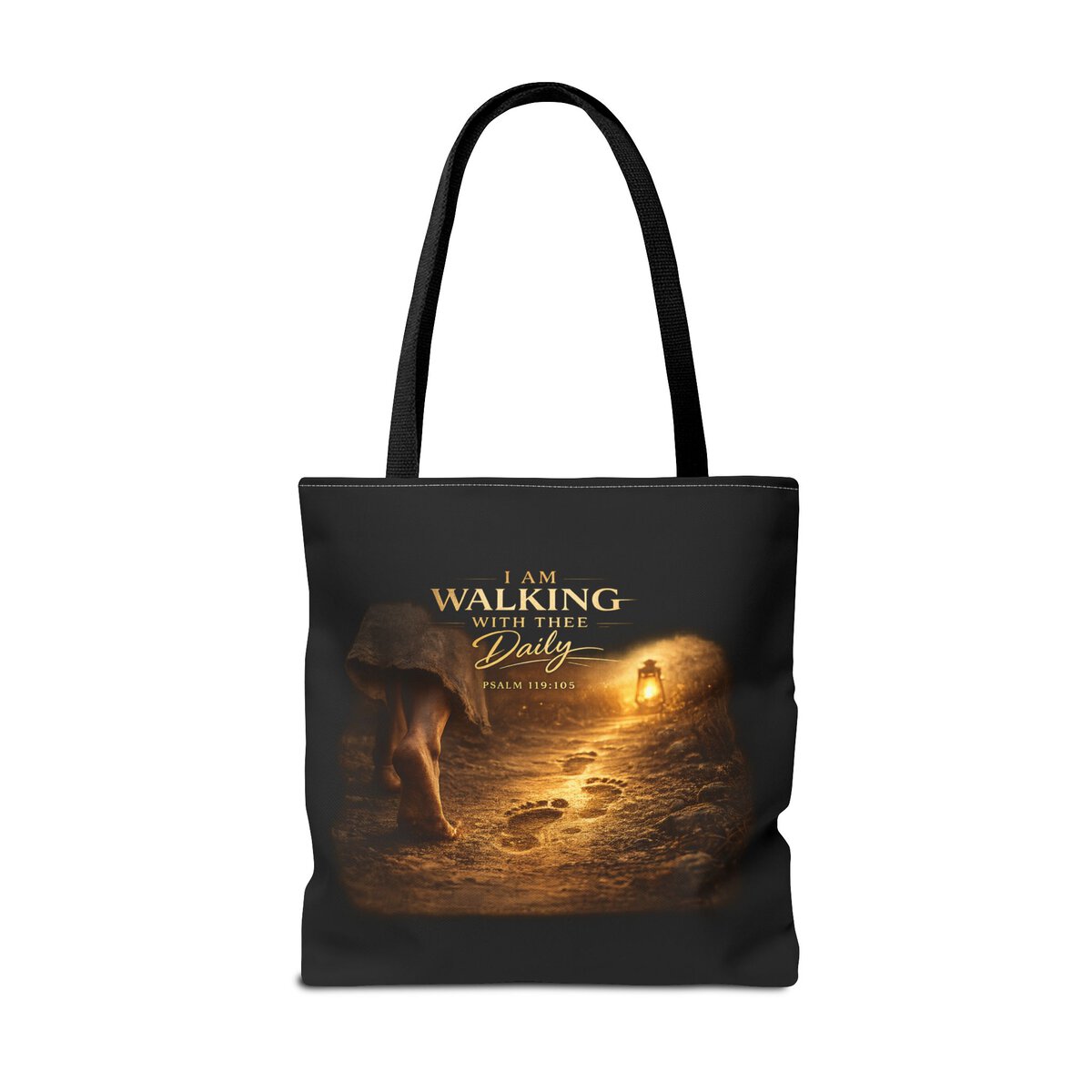 I AM WALKING WITH THEE DAILY - PSALM 119:105 - FOOTSTEPS - Tote Bag (AOP) - Image 6