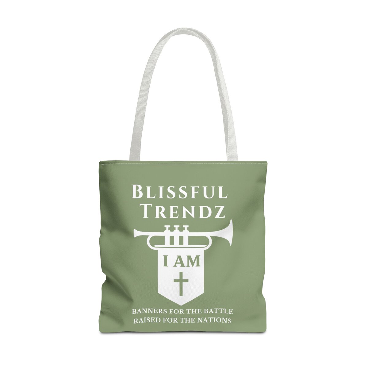 Blissful Trendz - I AM - Banners For The Battle - Raised For The Nations - WHT/SAGE - Tote Bag (AOP) - Image 5
