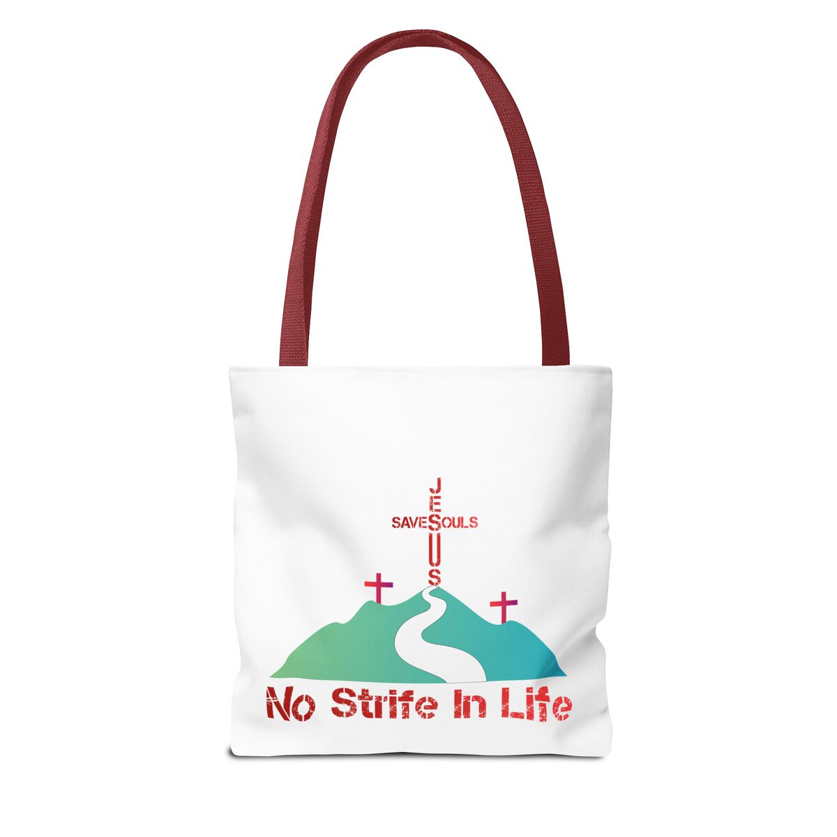 Jesus Saves Souls - No Strife In Life - RD/GRN - WHT - Tote Bag (AOP) - Image 2