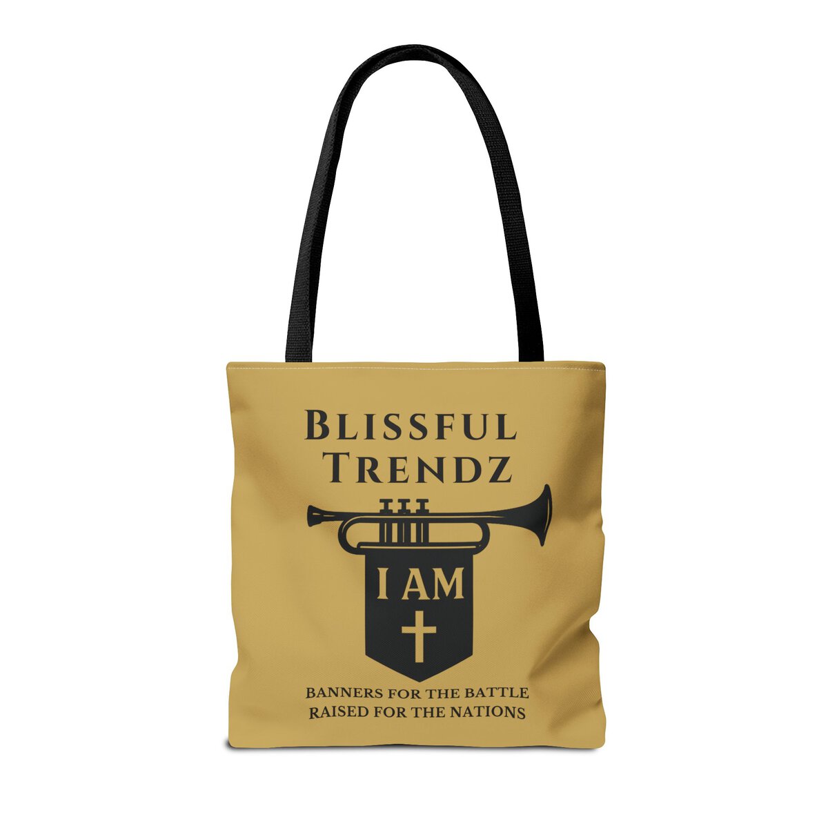 Blissful Trendz - I AM - Banners For The Battle - Raised For The Nations - SFT GLD/BLCK - Tote Bag (AOP) - Image 4