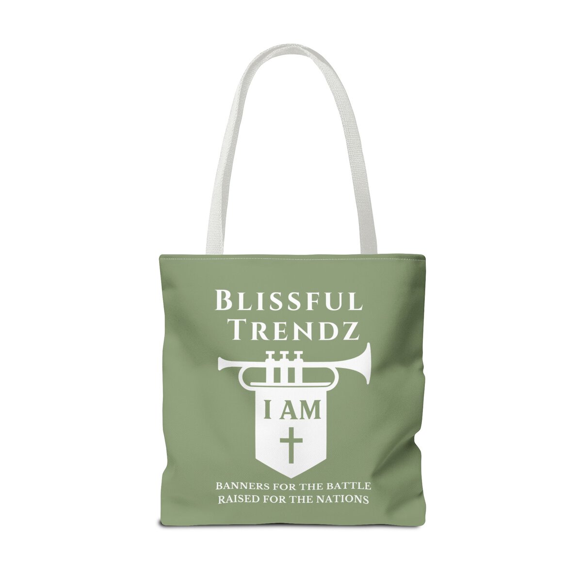 Blissful Trendz - I AM - Banners For The Battle - Raised For The Nations - WHT/SAGE - Tote Bag (AOP) - Image 6