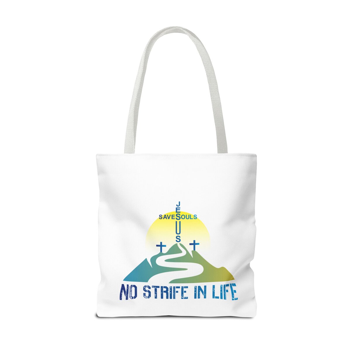 Jesus Saves Souls - No Strife In Life - BL/GRN - WHT - Tote Bag (AOP) - Image 6