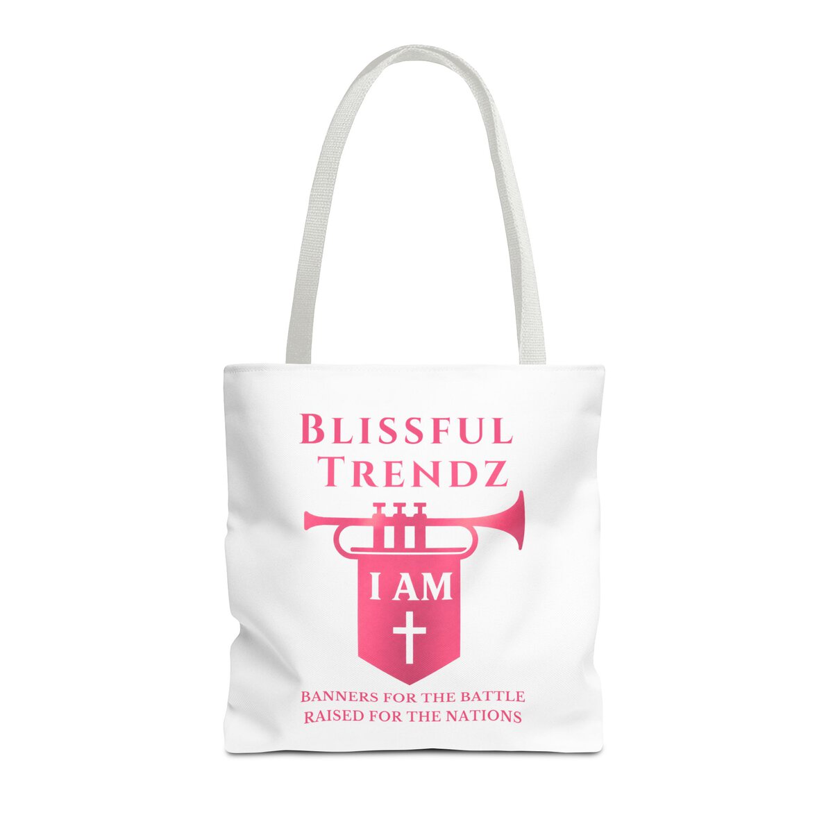Blissful Trendz - I AM - Banners For The Battle - Raised For The Nations - PNK/WHT - Tote Bag (AOP) - Image 3