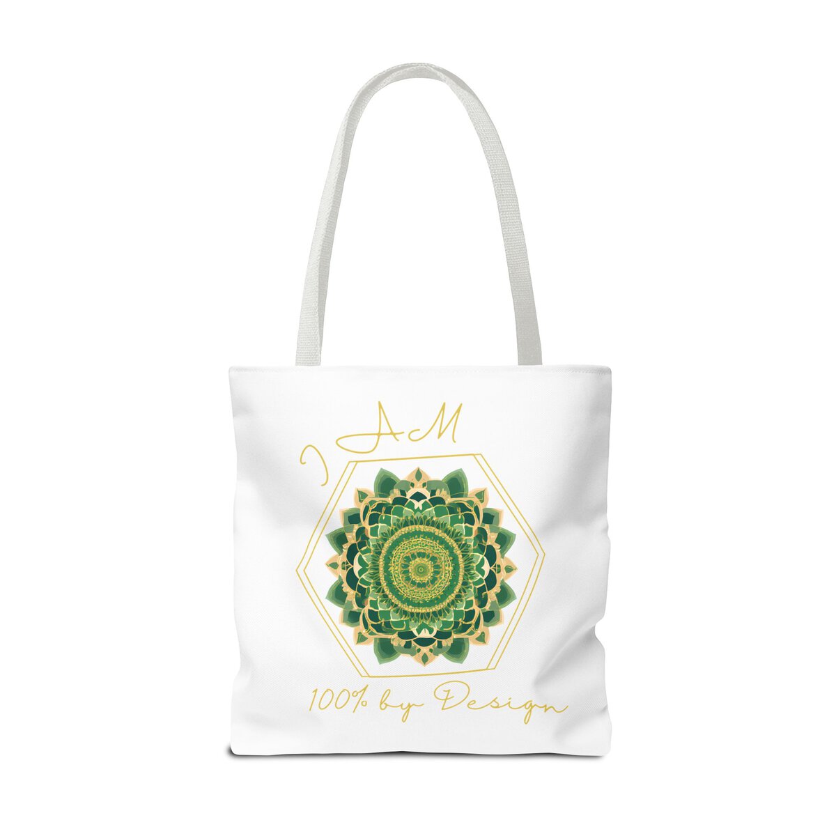 I AM 100% By Design - MNDLA - GRN - WHT - Tote Bag (AOP) - Image 6