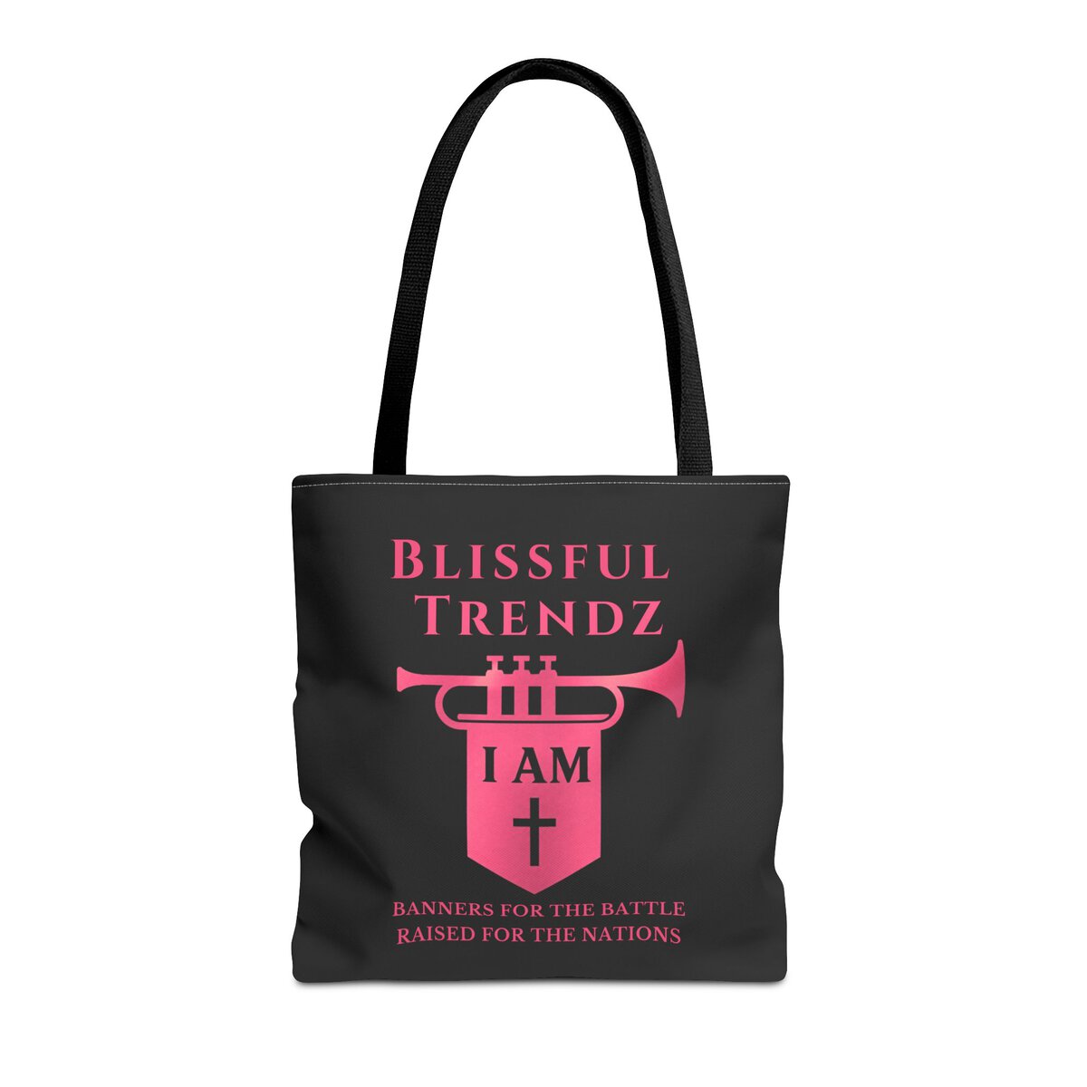 Blissful Trendz - I AM - Banners For The Battle - Raised For The Nations - BLCK/PNK - Tote Bag (AOP) - Image 3