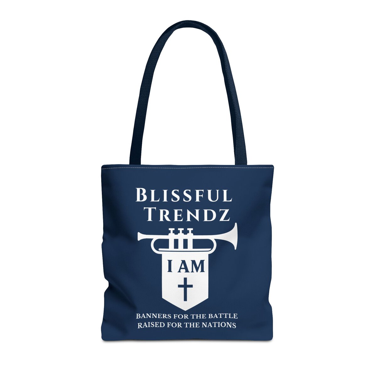 Blissful Trendz - I AM - Banners For The Battle - Raised For The Nations - NVY/WHT - Tote Bag (AOP) - Image 3