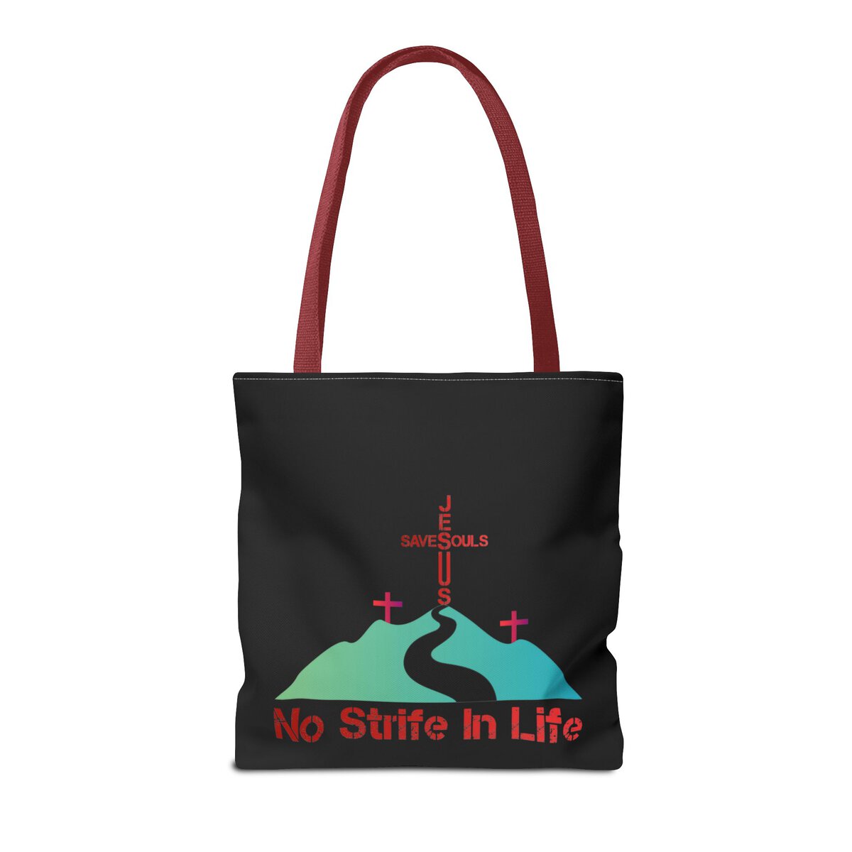 Jesus Saves Souls - No Strife In Life - Blk - Tote Bag (AOP) - Image 8