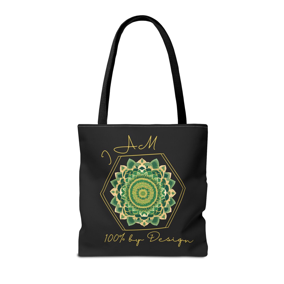 I AM 100% By Design - MNDLA - GRN - BLK - Tote Bag (AOP) - Image 4