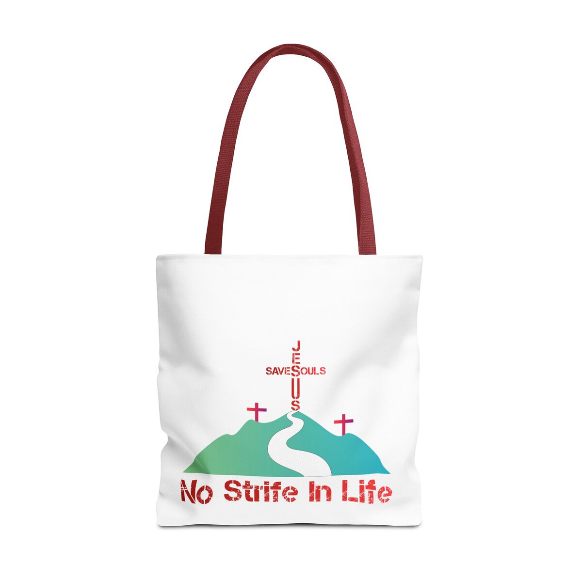 Jesus Saves Souls - No Strife In Life - RD/GRN - WHT - Tote Bag (AOP) - Image 9